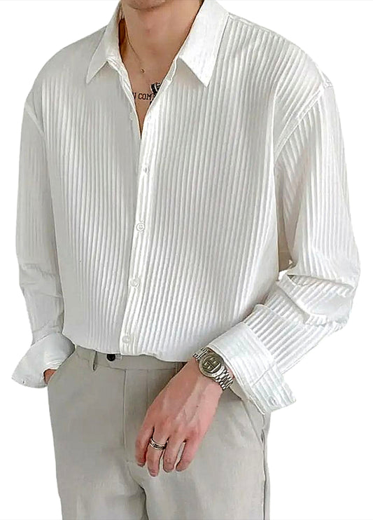 Men's white vertical strip collar shirt