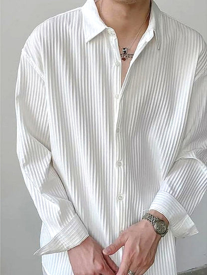 Men's white vertical strip collar shirt