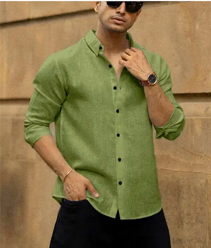 Men's olive Green cotton linen shirt