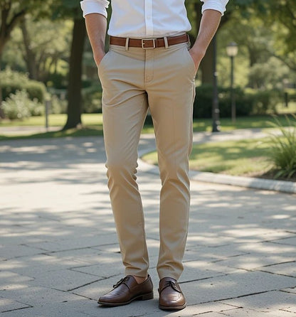 Men Regular Fit Beige Cotton Blend Pant