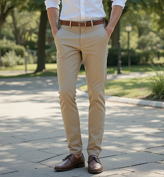 Men Regular Fit Beige Cotton Blend Pant