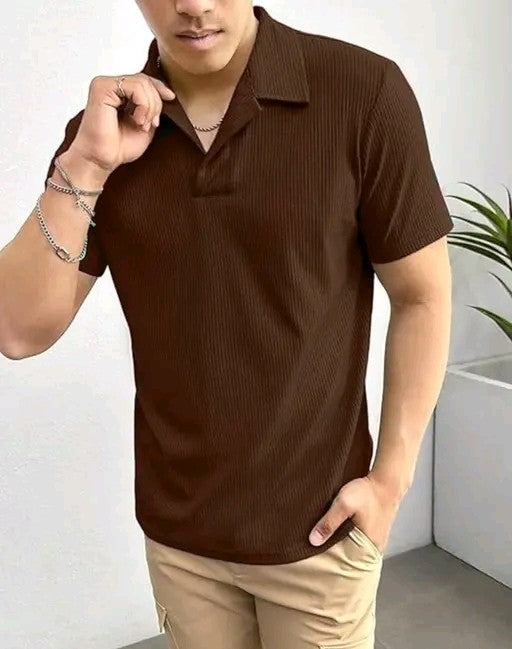 Men's Cuban Collar Old Money Style Brown T-shirt