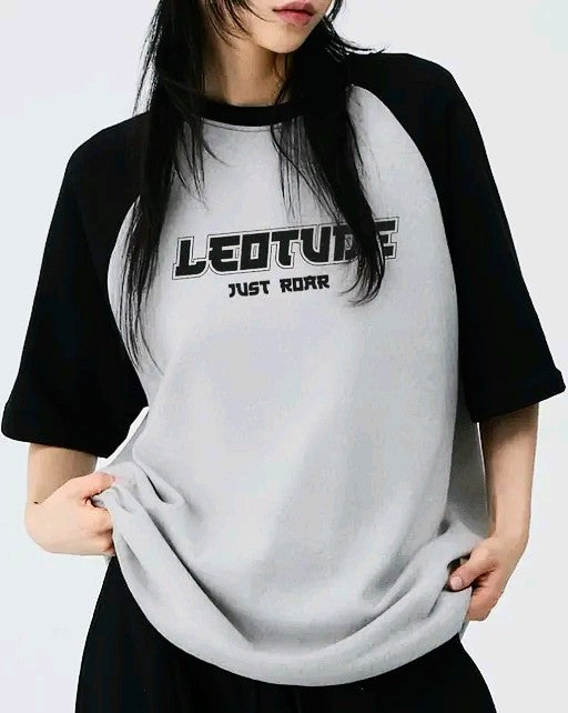 Women's Oversized Two-Tone Cotton Blend T-Shirt – Streetwear Casual Fit