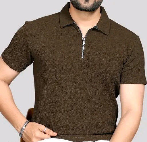 Men's Stylish Half Sleeve Polo Zip Neck T-shirt for Casual Wear