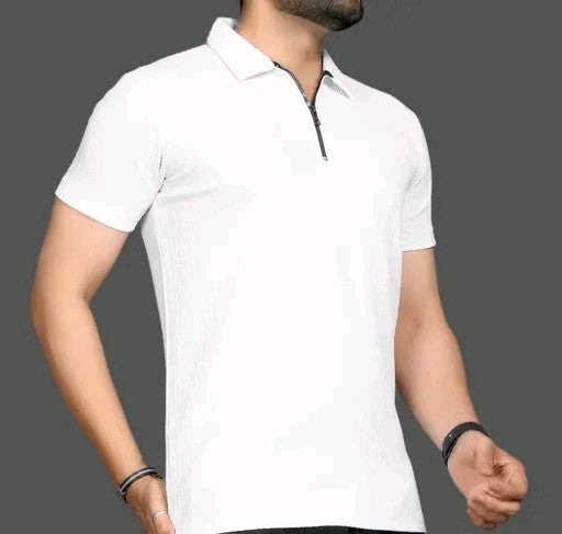 Men's Stylish Half Sleeve Polo Zip Neck T-shirt for Casual Wear