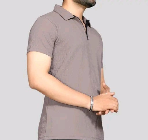 Men's Stylish Half Sleeve Polo Zip Neck T-shirt for Casual Wear