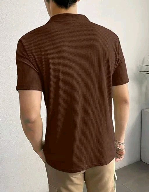 Men's Cuban Collar Old Money Style Brown T-shirt