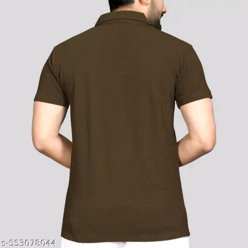 Men's Stylish Half Sleeve Polo Zip Neck T-shirt for Casual Wear