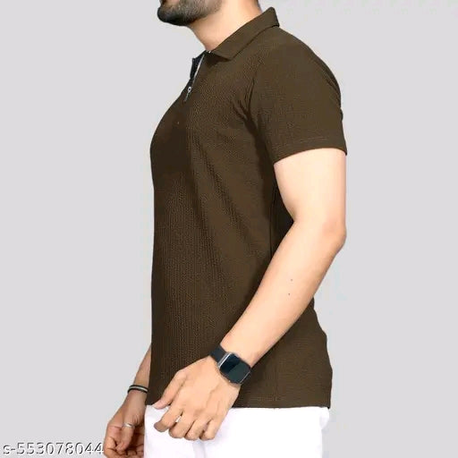 Men's Stylish Half Sleeve Polo Zip Neck T-shirt for Casual Wear