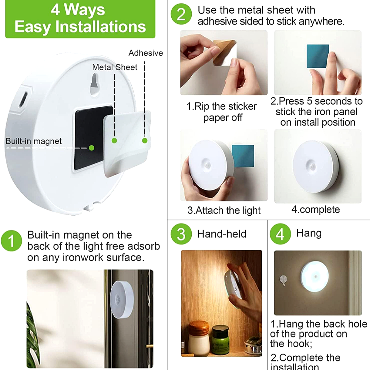 USB Rechargeable Motion Sensor LED Light – Wireless, Self-Adhesive, Perfect for Wardrobe, Cupboard, Stairs & Night Lighting.